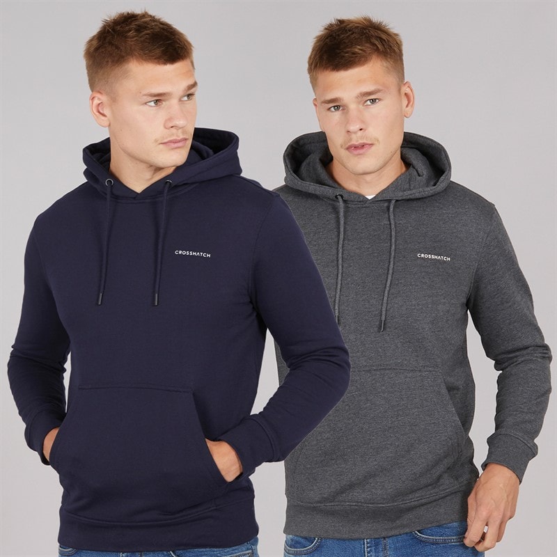 Crosshatch Mens Traymax Two Pack Hoodies Navy/Charcoal