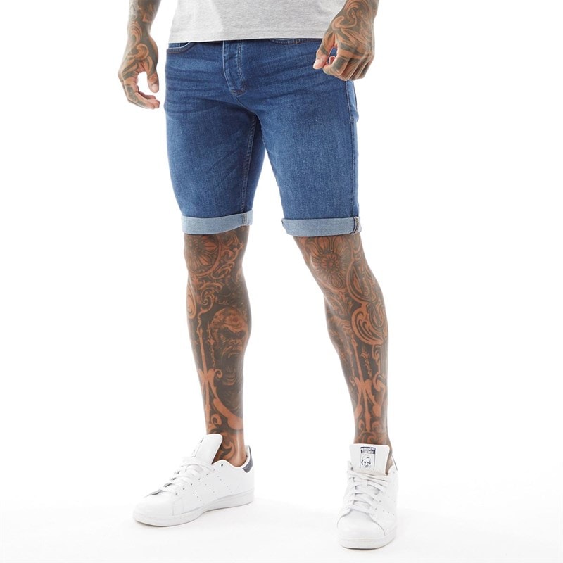 Crosshatch Mens Tadcaster Mens Denim Shorts Mid Wash - Image 1