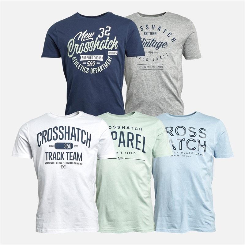 Crosshatch Mens Mantore Five Pack Printed T-Shirts Assorted