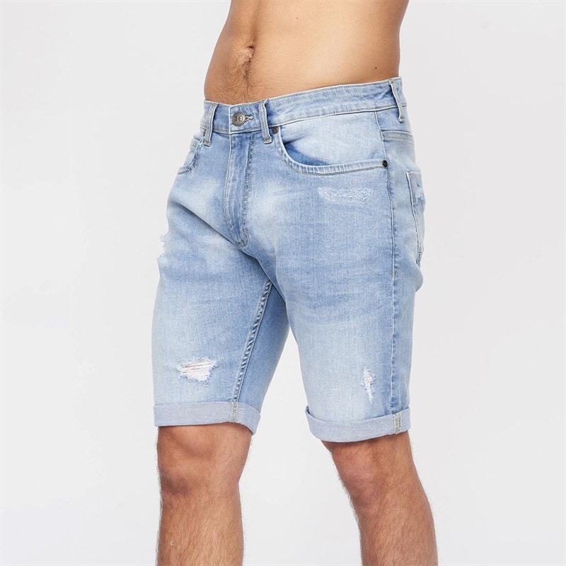 Crosshatch Mens Riptrey Scratch Detail Denim Shorts Lightwash