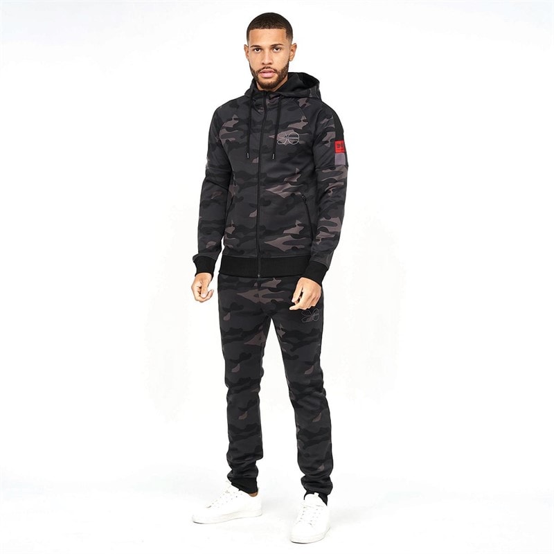 Crosshatch Mens Bricktown AOP Camo Tricot Tracksuit Black