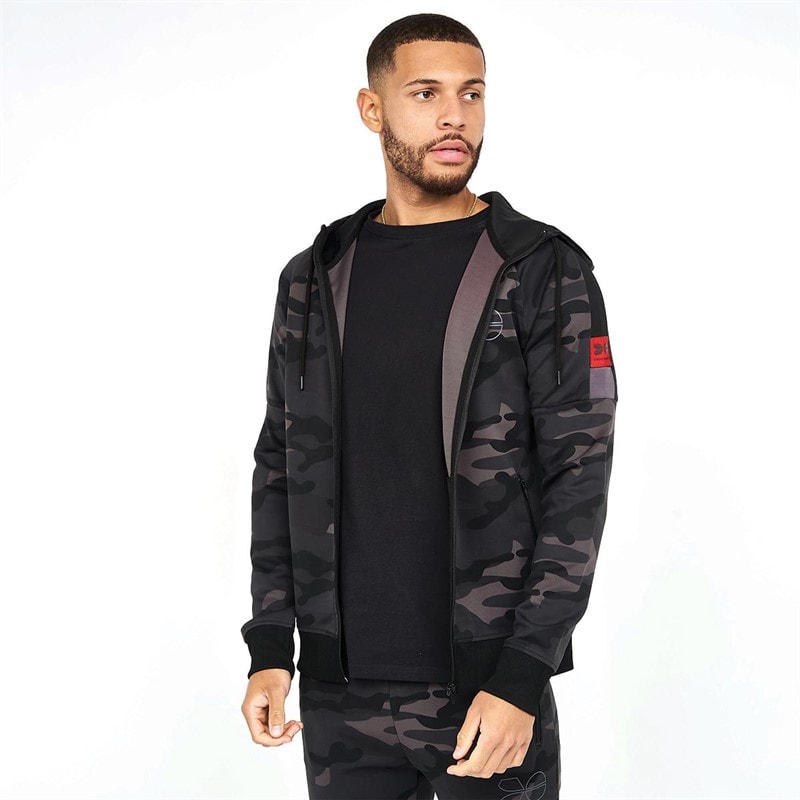 Crosshatch Mens Bricktown AOP Camo Tricot Tracksuit Black - Image 3