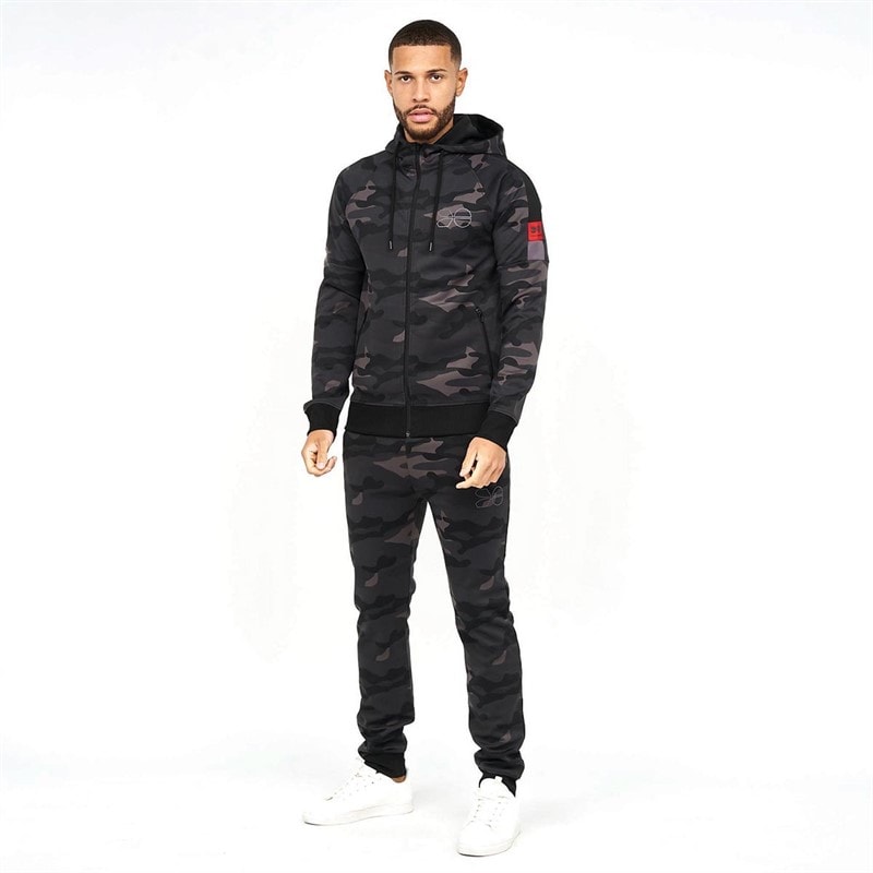 Crosshatch Mens Bricktown AOP Camo Tricot Tracksuit Black - Image 5