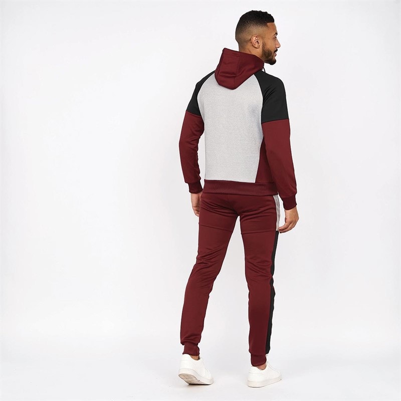 Crosshatch Mens Purbeck Tricot Panel Tracksuit Burgundy/Grey - Image 2