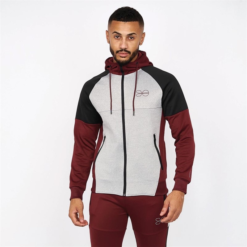 Crosshatch Mens Purbeck Tricot Panel Tracksuit Burgundy/Grey - Image 3