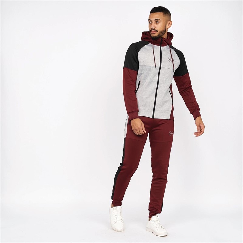 Crosshatch Mens Purbeck Tricot Panel Tracksuit Burgundy/Grey - Image 5