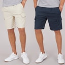 Crosshatch Mens Kathos Two Pack Cargo Shorts Navy/Stone
