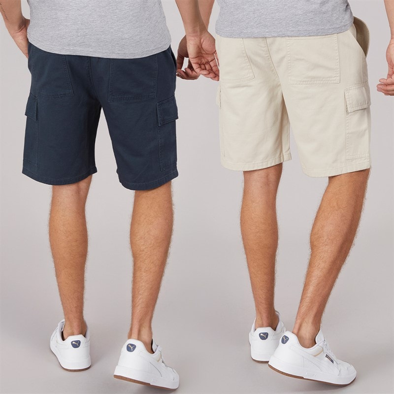 Crosshatch Mens Kathos Two Pack Cargo Shorts Navy/Stone - Image 2