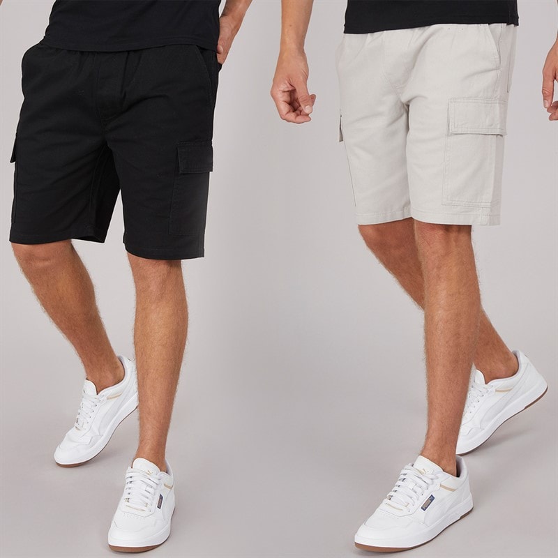 Crosshatch Mens Kathos Two Pack Cargo Shorts Grey/Black