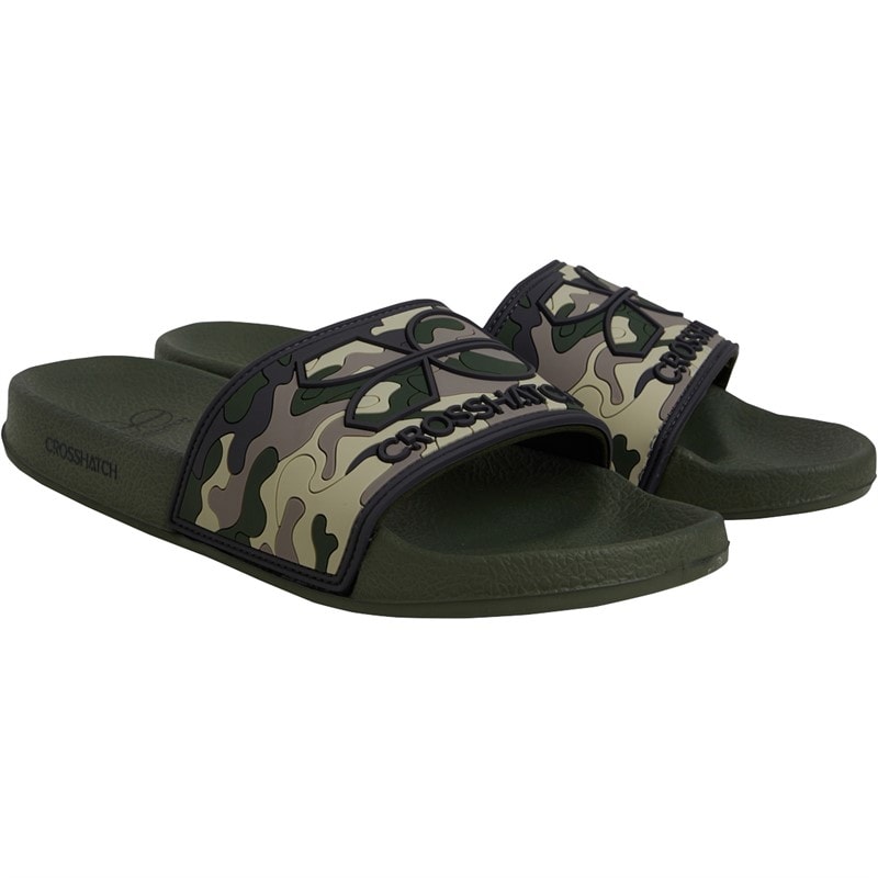Crosshatch Mens Remorid Sliders Green Camo - Image 1