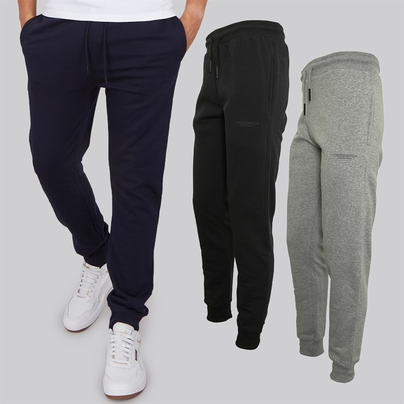 Crosshatch Mens Three Pack Mayview Joggers Black/Light Grey Marl/Navy