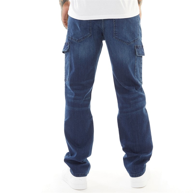 Crosshatch Mens Kremtap Tapered Cargo Jeans Dark Wash - Image 2