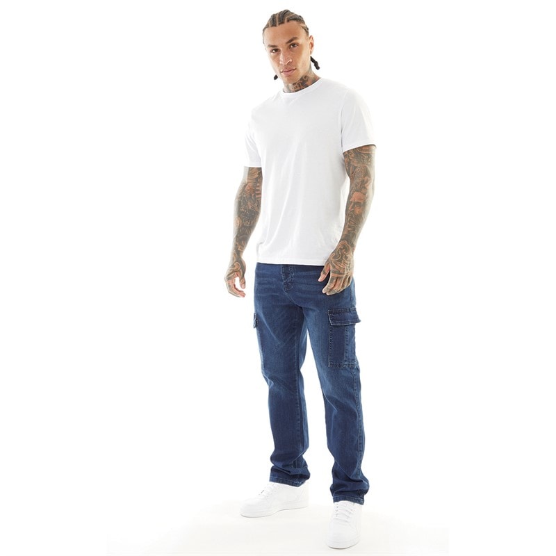 Crosshatch Mens Kremtap Tapered Cargo Jeans Dark Wash - Image 4