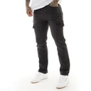 Crosshatch Mens Kremtap Tapered Cargo Jeans Washed Black