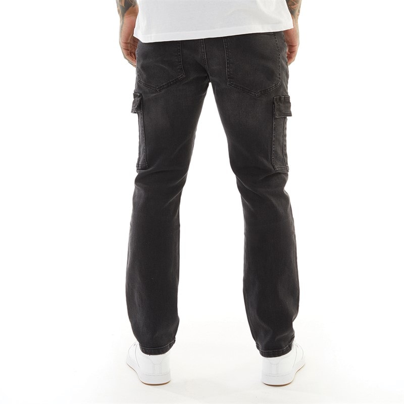 Crosshatch Mens Kremtap Tapered Cargo Jeans Washed Black - Image 2