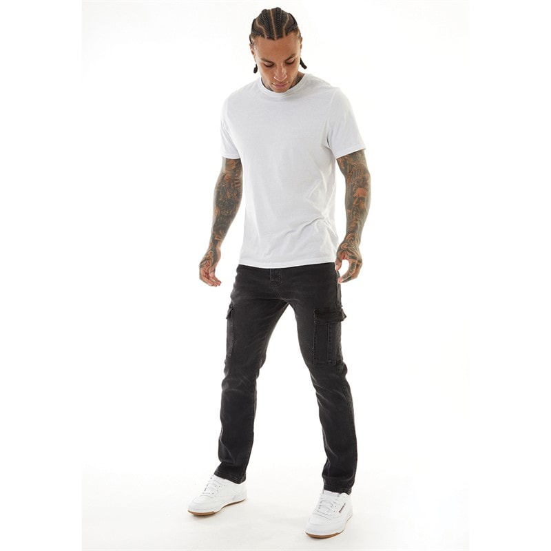 Crosshatch Mens Kremtap Tapered Cargo Jeans Washed Black - Image 4