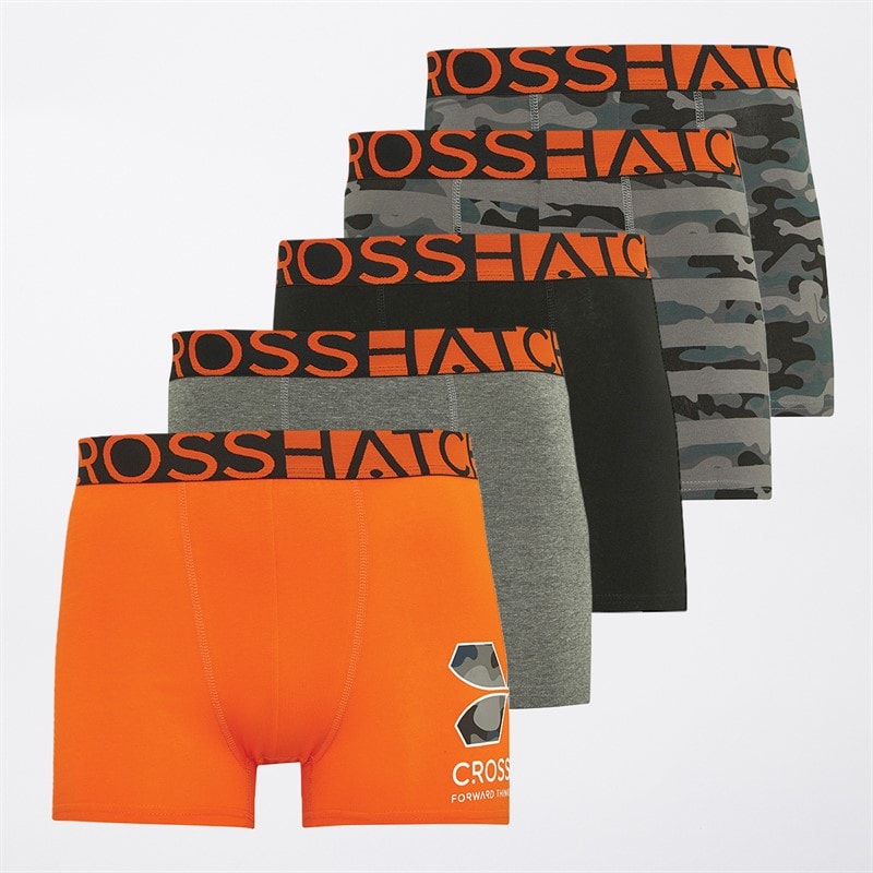 Crosshatch Mens Endocamo Five Pack Boxers Orange
