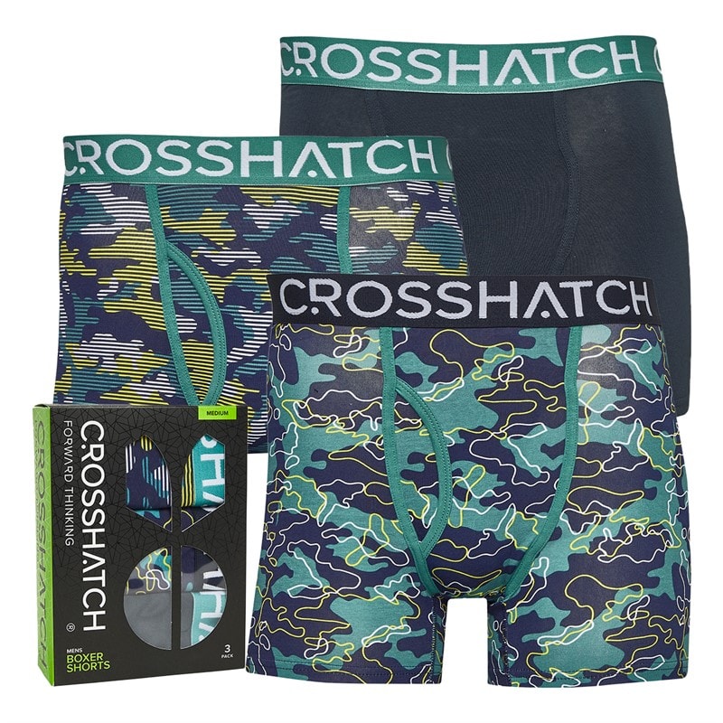 Crosshatch Mens Linamo Three Pack Boxer Shorts Teal - Image 1