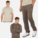 Crosshatch Mens Nebless Sweatshirt T-Shirt And Open Hem Joggers Set Mj Brown/Stone