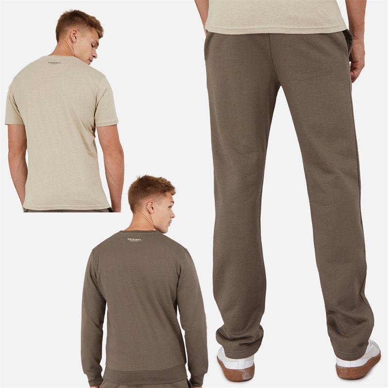 Crosshatch Mens Nebless Sweatshirt T-Shirt And Open Hem Joggers Set Mj Brown/Stone - Image 2