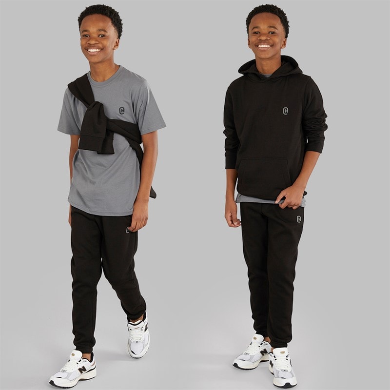 Crosshatch Boys Three Piece Hoodie T-Shirt And Joggers Set Black/Charcoal - Image 1