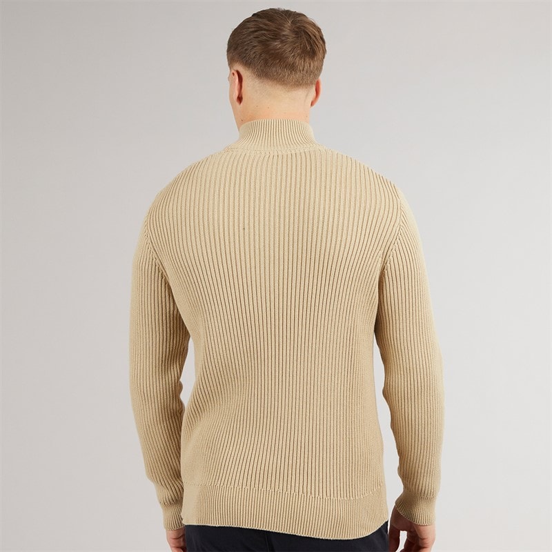 Crosshatch Mens Havaline 1/4 Zip Knitted Jumper Stone - Image 2