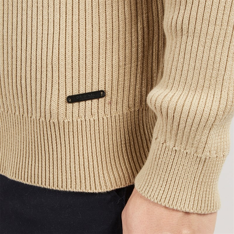 Crosshatch Mens Havaline 1/4 Zip Knitted Jumper Stone - Image 3