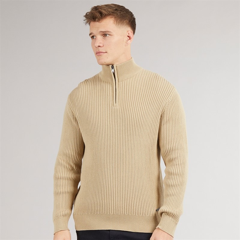 Crosshatch Mens Havaline 1/4 Zip Knitted Jumper Stone - Image 5