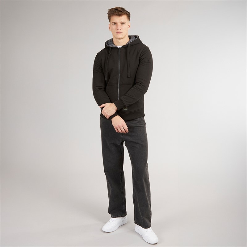 Crosshatch Mens Karter Sherpa Lined Hoodie Black - Image 4