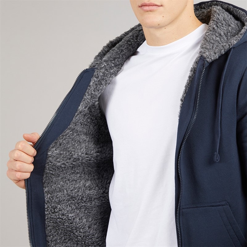 Crosshatch Mens Karter Sherpa Lined Hoodie Navy - Image 3