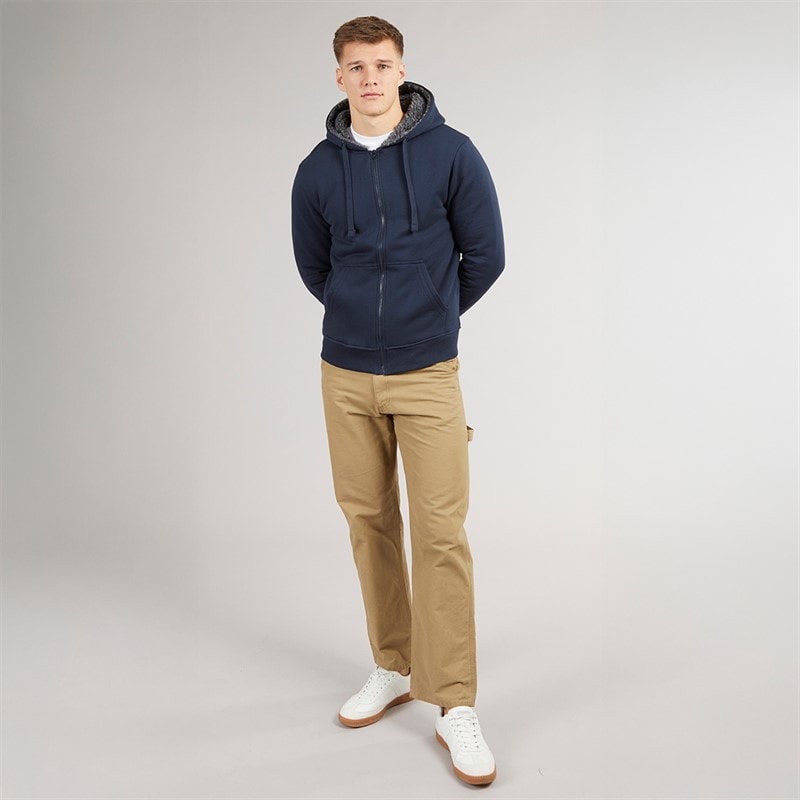 Crosshatch Mens Karter Sherpa Lined Hoodie Navy - Image 4