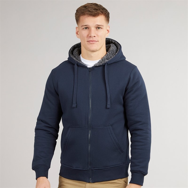 Crosshatch Mens Karter Sherpa Lined Hoodie Navy - Image 5