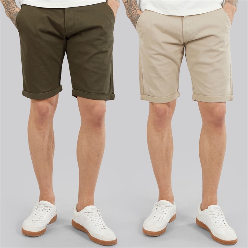 Crosshatch Mens Sinwood Two Pack Chino Shorts Khaki/Beige - Image 1