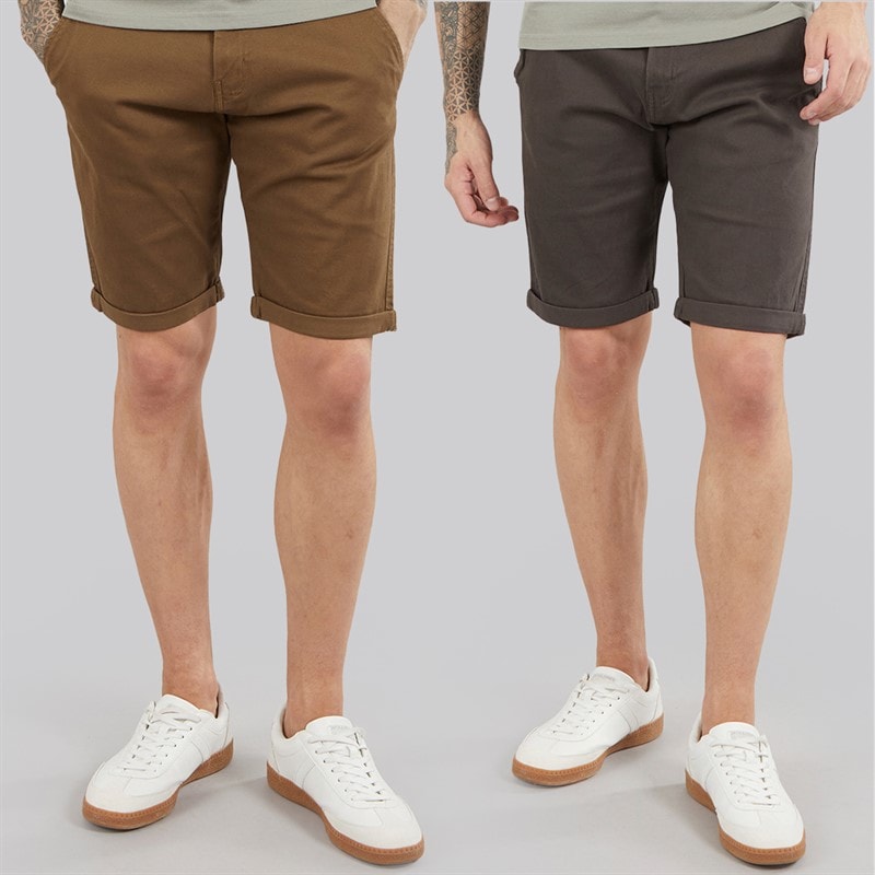 Crosshatch Mens Sinwood Two Pack Chino Shorts Charcoal/Cinnamon - Image 1