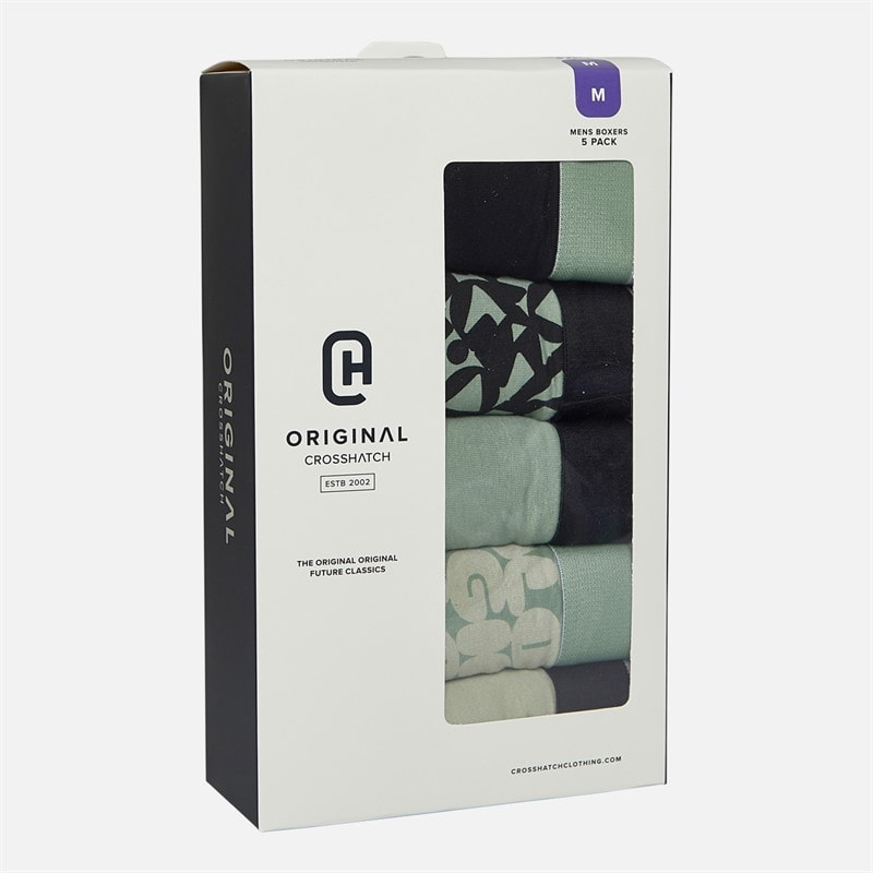 Crosshatch Mens Dringal Five Pack Boxers Green/Blue - Image 2