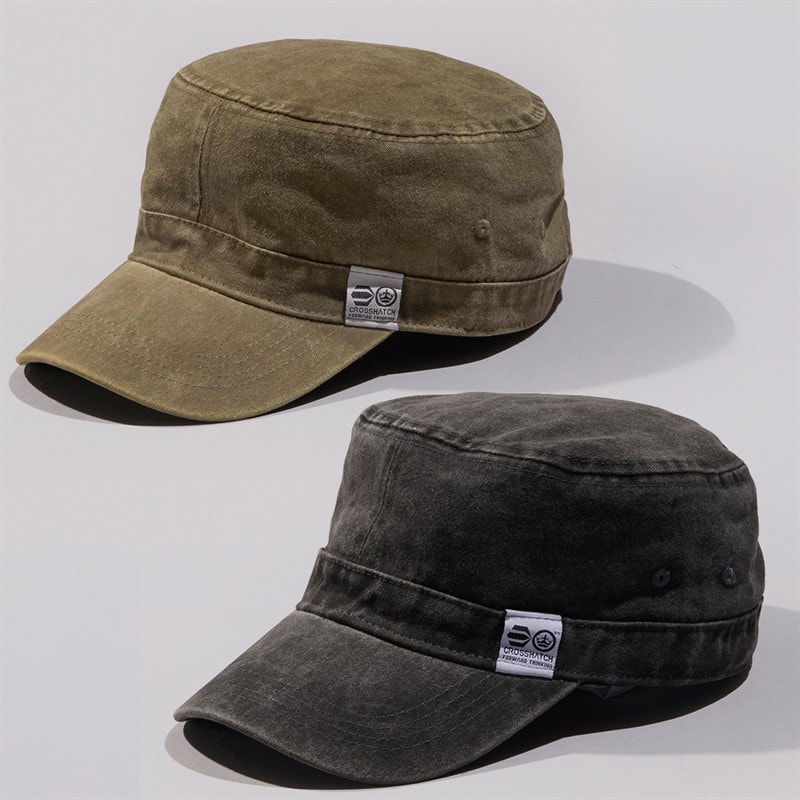 Crosshatch Mens Two Pack Military Style Caps Washed Green/Acid Grey