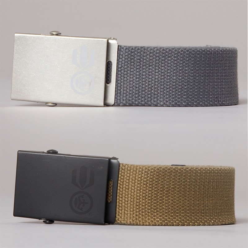 Crosshatch Mens Two Pack Fold Over Canvas Belts Dark Grey/Olive - Image 1