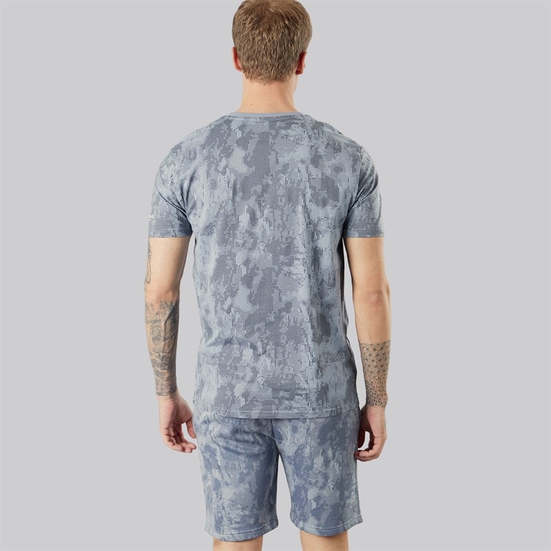 Crosshatch Mens Bardon Camo T-Shirt And Shorts Two Piece Set Steel Blue - Image 2