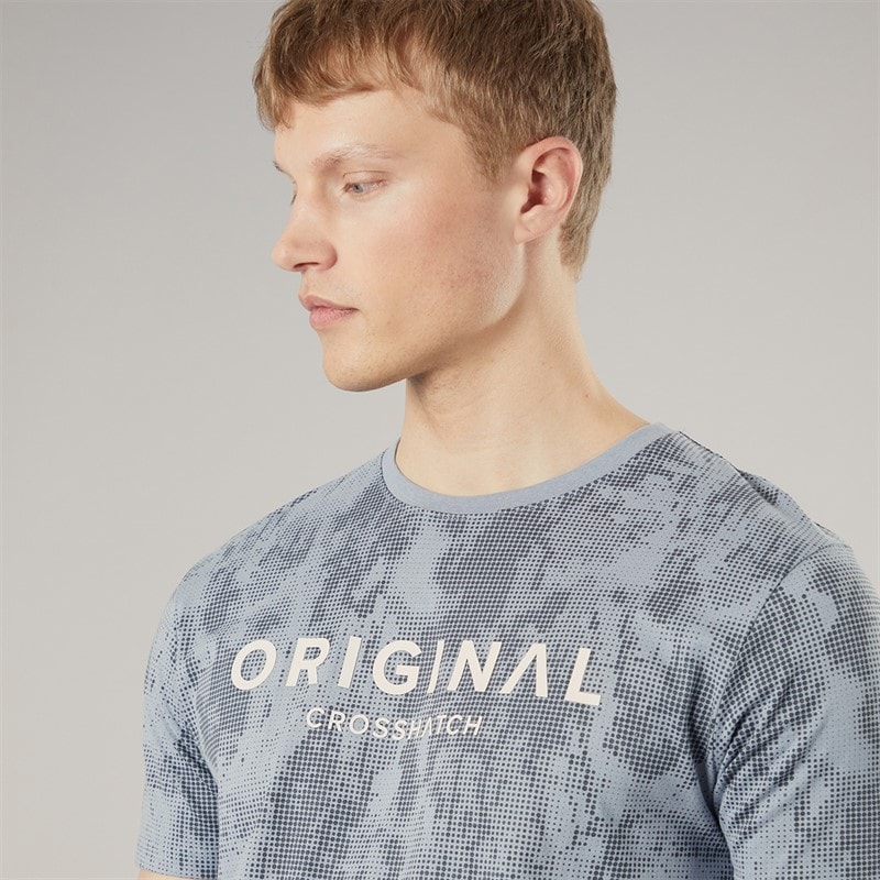 Crosshatch Mens Bardon Camo T-Shirt And Shorts Two Piece Set Steel Blue - Image 3
