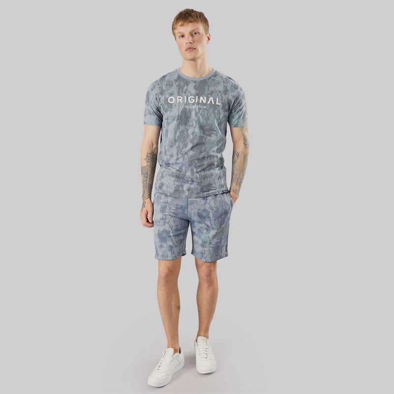 Crosshatch Mens Bardon Camo T-Shirt And Shorts Two Piece Set Steel Blue - Image 4