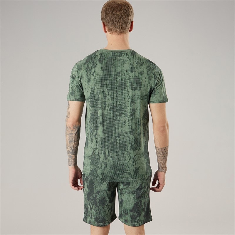 Crosshatch Mens Bardon Camo T-Shirt And Shorts Two Piece Set Olive - Image 2