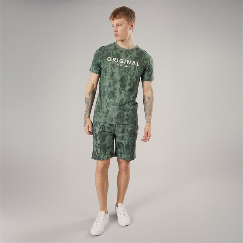 Crosshatch Mens Bardon Camo T-Shirt And Shorts Two Piece Set Olive - Image 4