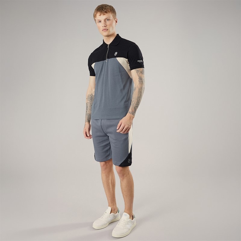 Crosshatch Mens Castlebay Polo Shirt And Shorts Two Piece Set Slate - Image 4