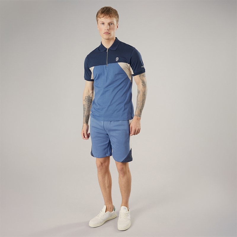 Crosshatch Mens Castlebay Polo Shirt And Shorts Two Piece Set Blue - Image 4