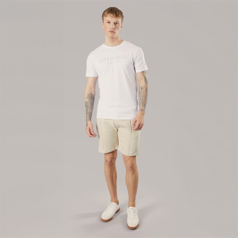 Crosshatch Mens Bardon T-Shirt And Shorts Two Piece Set White/Light Stone White/Lt Stone - Image 3