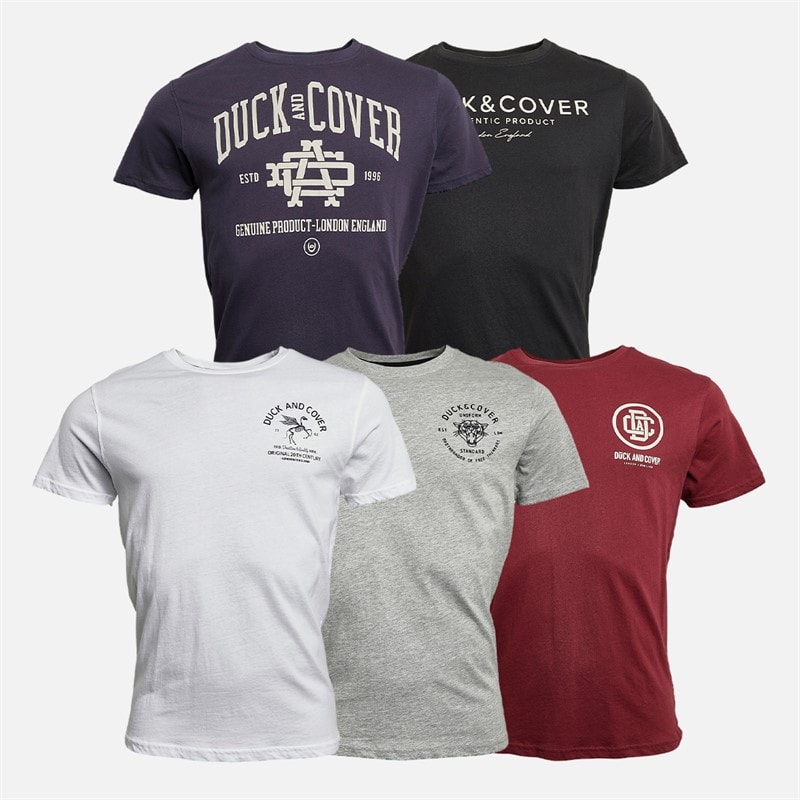 Duck and Cover Mens Klapstar Five Pack Graphic T-Shirts Assorted