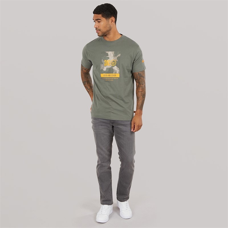 Duck and Cover Mens Camostack T-Shirt Dark Olive - Image 4