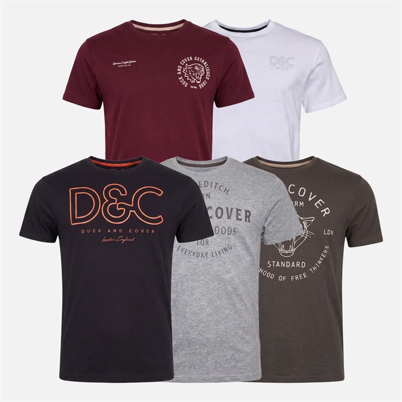 Duck and Cover Mens Corsure Five Pack T-Shirts Assorted