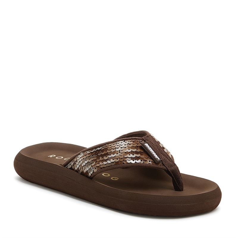Rocket Dog Womens Spotlight Olney Sequin Flip Flops Brown - Image 1