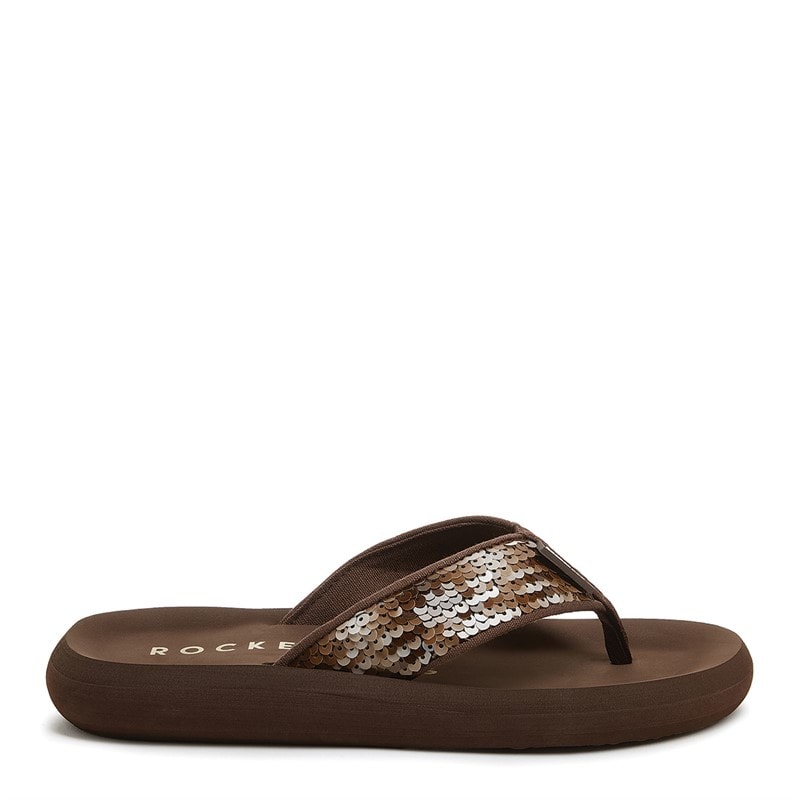Rocket Dog Womens Spotlight Olney Sequin Flip Flops Brown - Image 5